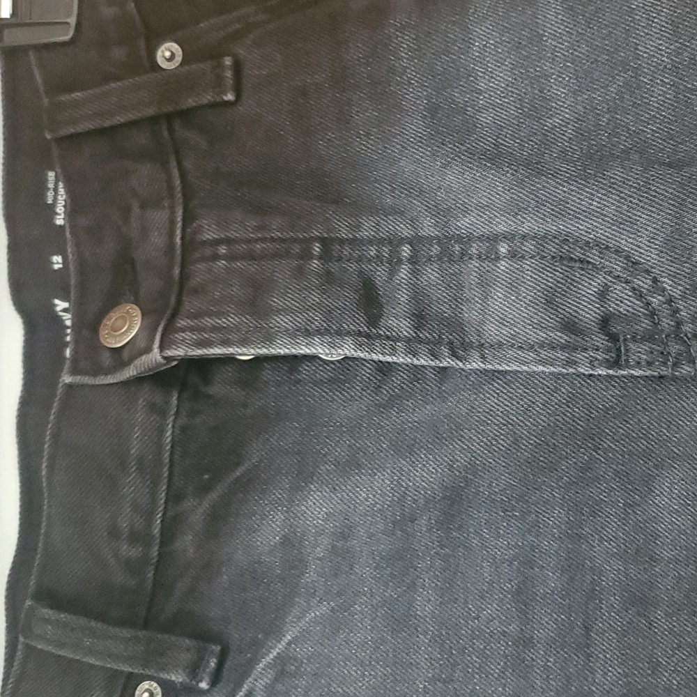 Old Navy Black Mid-Rise Slouchy Taper Jeans barrel cut size 12 women's - Picture 2 of 3
